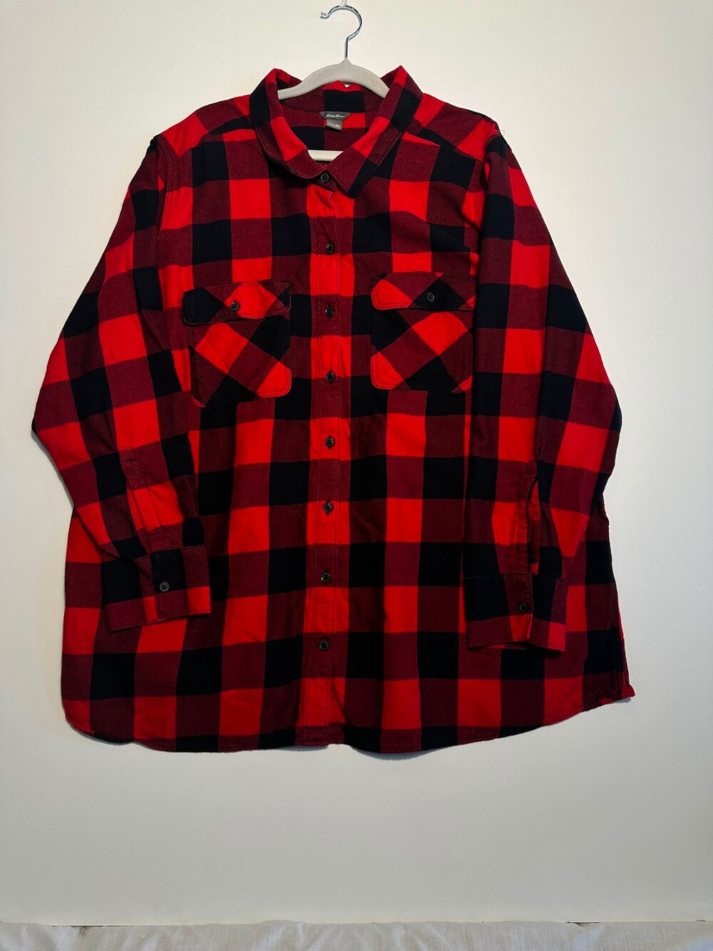 Eddie Bauer 3X Red Black Buffalo Plaid Flannel Shirt TENCEL Plus Size - Picture 2 of 8
